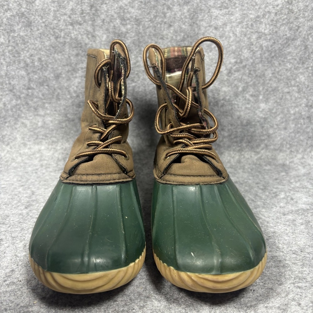 Marley Lilly Womens Duck Boots Green Brown Plaid Lined Lace Up Size 6